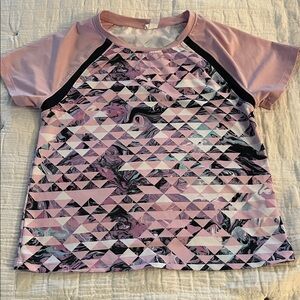 Idealoligy Pink Geometric Pattern Swim T-Shirt/ Rash Guard